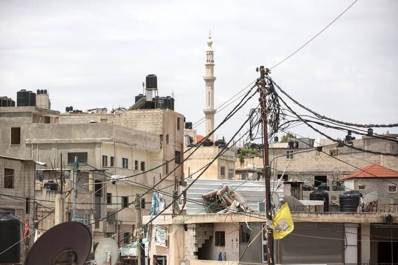 Electrical wires cables that resemble a spider web  are seen in the over crowded West Bank Palestinian refugee camp of Jalazoun near the  city of Ramallah on May 8,2018.The camp was established in 1949 during the  exodus of Palestinian refugees .(Photo by Heidi Levine for The National).