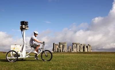Google launches the Street View Trike at Stonehenge in Wiltshire in 2009. The British public voted for the top 6 tourist attractions they wished to be photographed by the tricycle. Getty Images