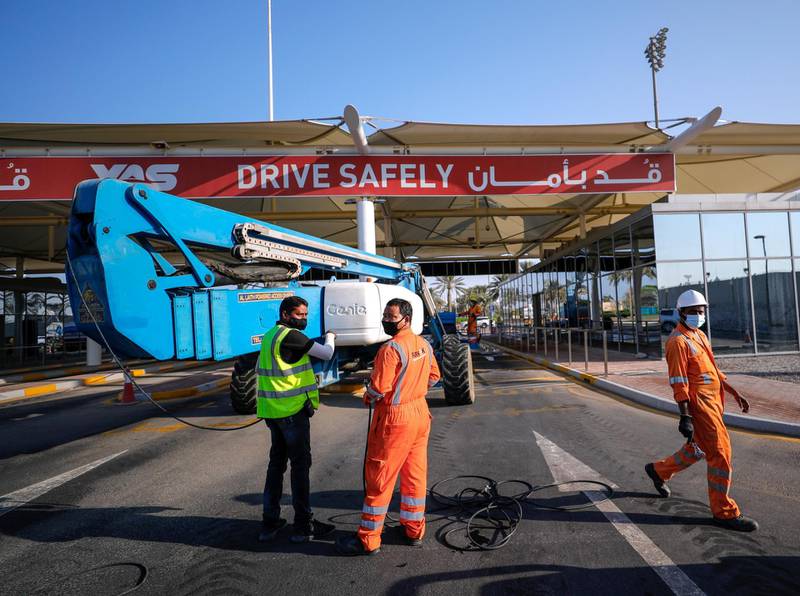 Abu Dhabi, United Arab Emirates, November 13, 2020.  Cleaning operations in preparation for the F1 Abu Dhabi 2020 race season at the Yas Marina Circuit. Victor Besa/The NationalSection:  NAFor:  Standalone/Stock