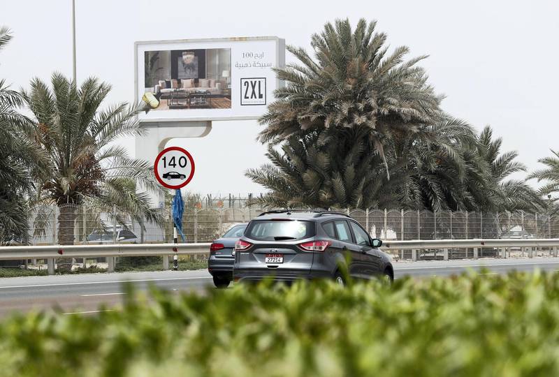 Abu Dhabi, U.A.E., August 9 , 2018.  Speed buffer signs along  the Al Raha Yacht Club area. Victor Besa / The NationalSection:  NA