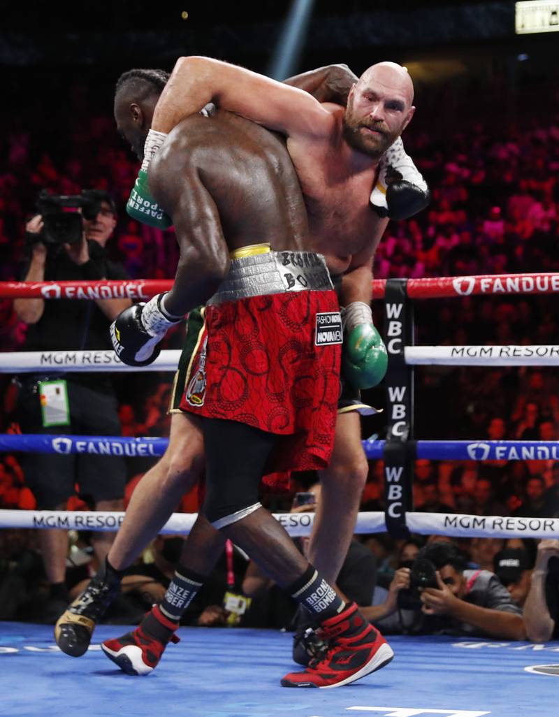 Tyson Fury in action against Deontay Wilder in an incredible fight. Reuters
