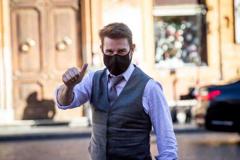 Tom Cruise during the shooting of 'Mission: Impossible 7' at Piazza di Spagna in Rome, during the Covid-19 pandemic. EPA
