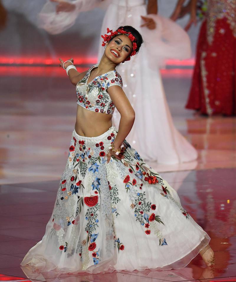 Miss England Bhasha Mukherjee performs during the Miss World 2019 final.  EPA