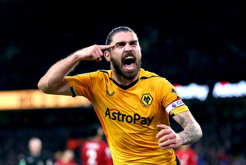 Wolves' Ruben Neves celebrates scoring the third goal in the 3-0 Premier League win against Liverpool at Molineux on February 4, 2023. PA