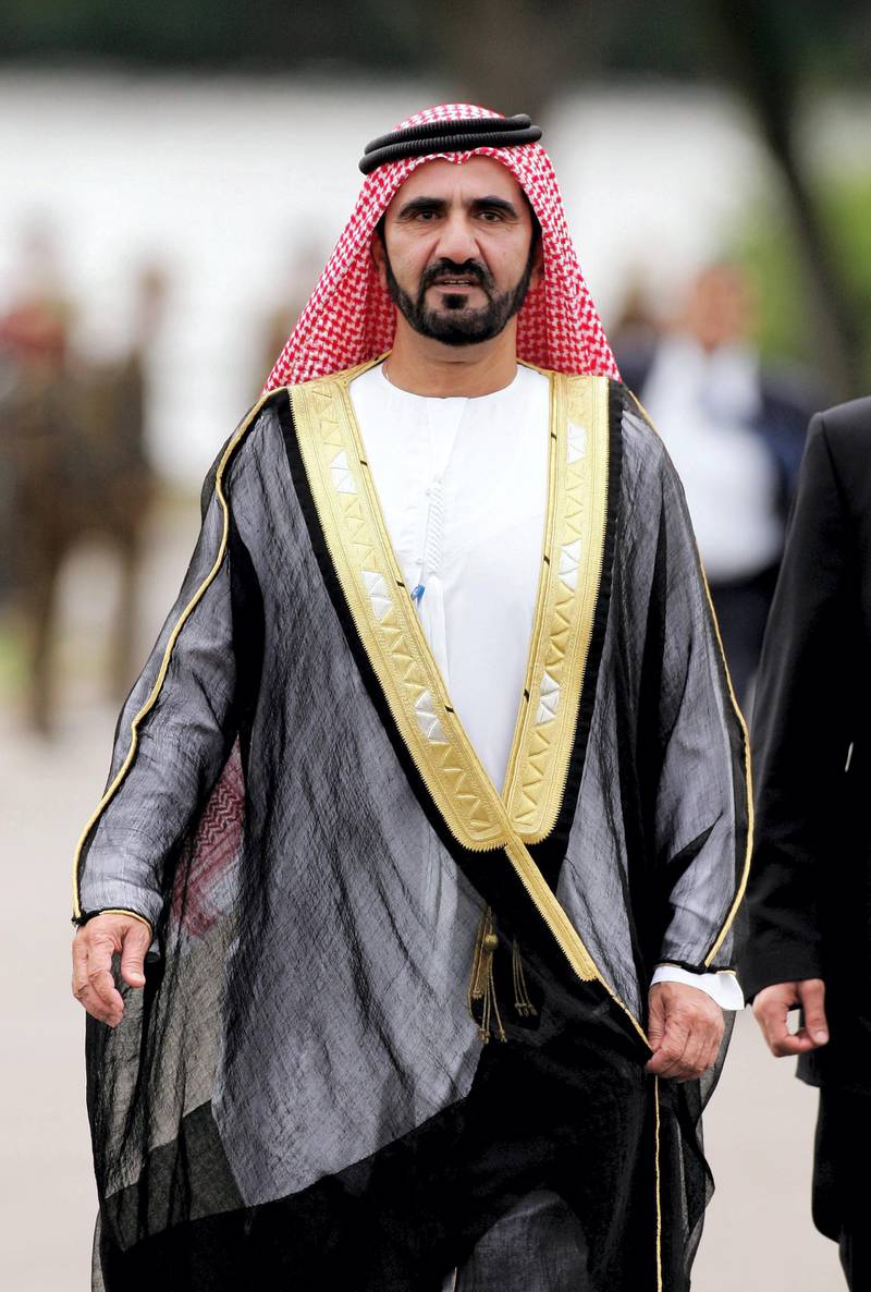 SANDHURST, UNITED KINGDOM - AUGUST 11:  The Emir, Sheikh Mohammad bin Rashid Al Maktoum of Dubai present for his son's Passing Out Parade at Sandhurst Military Academy on August 11, 2006 in Surrey, England.  (Photo by MJ Kim/Getty Images)