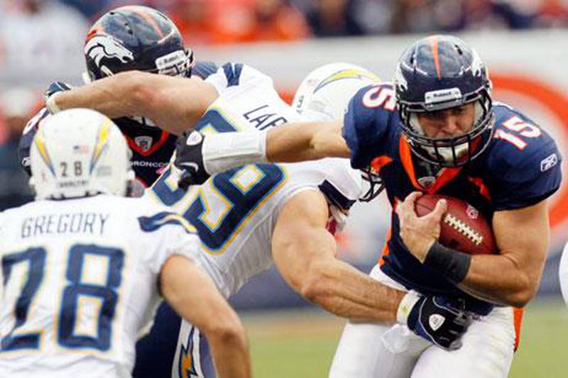 Tim Tebow gave the Denver Broncos a spark but fell short of rallying them to victory against the San Diego Chargers.
