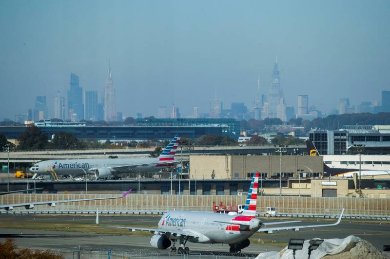 An American Airlines plane taxis at John F Kennedy International Airport in New York. One of the airline's jets was involved in a close call on Friday. Reuters