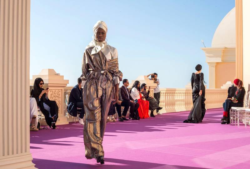 DUBAI, UNITED ARAB EMIRATES -Johar show at the second day of Dubai Modest Fashion Show at Emerald Palace Kempinski, Dubai.  Leslie Pableo for The National for Hafsa Lodi's story