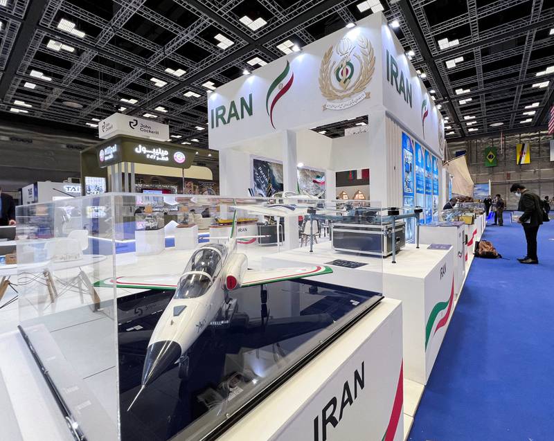 The Iranian stand at the Doha International Maritime Defence Exhibition in Qatar.  Reuters