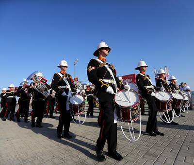 The Royal Marine Band from the United Kingdom perform at the Rugby Sevens grounds in Dubai. Satish Kumar / The National