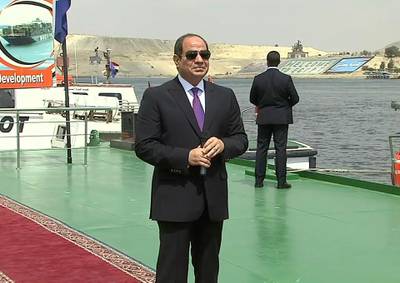 Egyptian President Abdel Fatah El Sisi arrives in Ismailia city to inspect the Suez Canal Authority and follow up on the resumption of navigation through the canal. He also discussed tensions with Ethiopia.