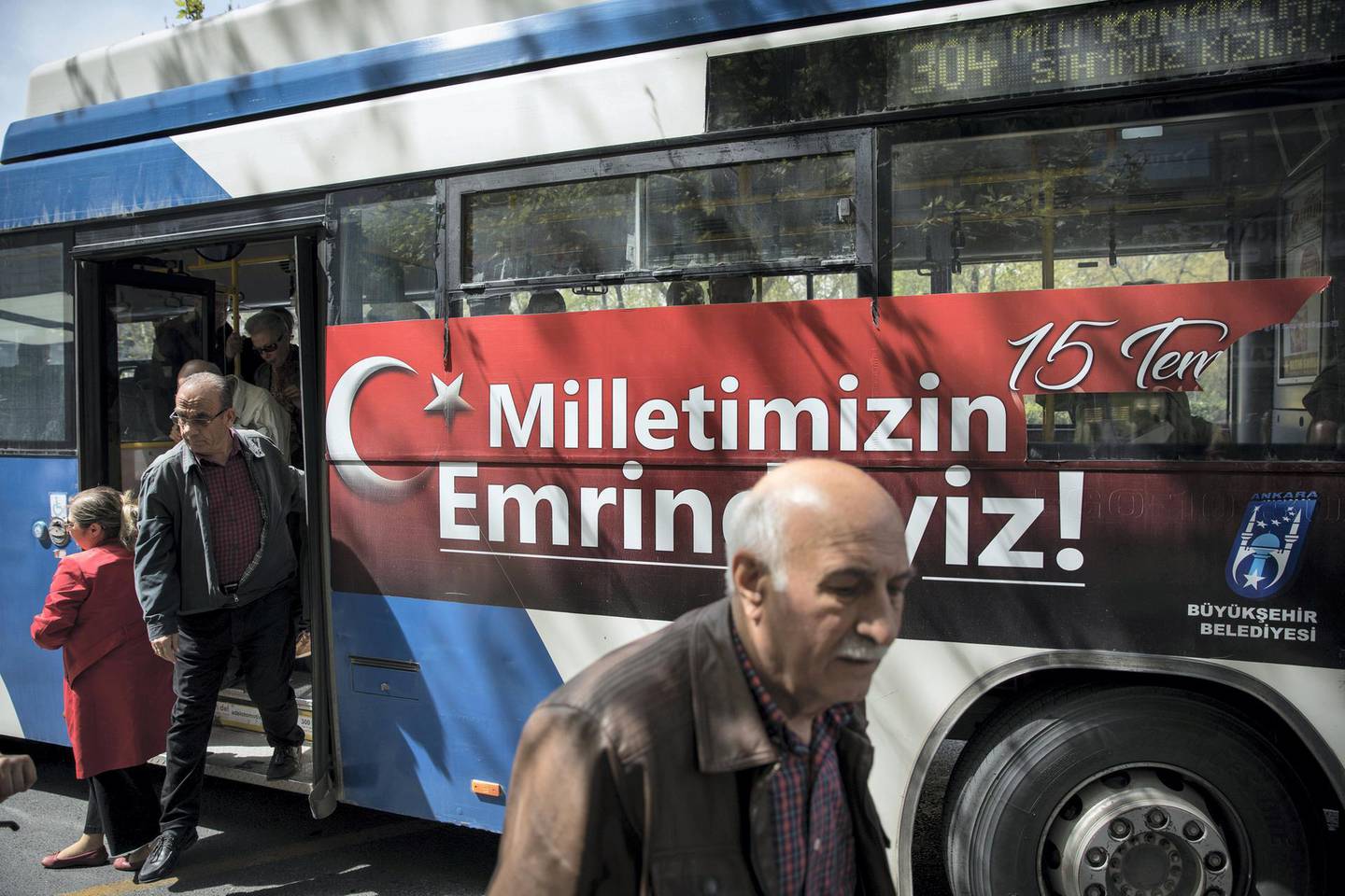 Local bus with a 15 July Victory sticker in Ankara.