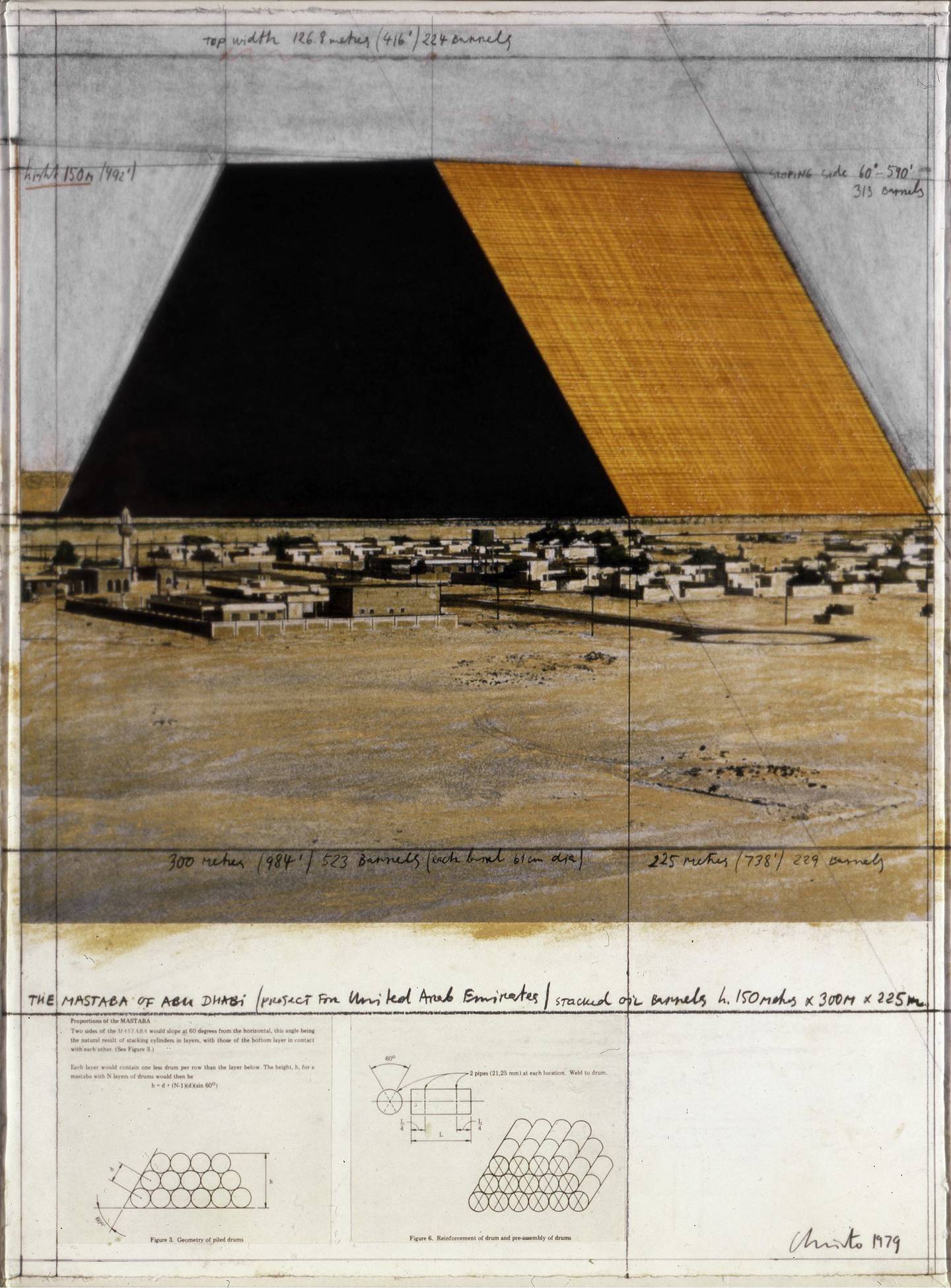 Preparatory sketches for the Abu Dhabi mastaba by Christo. Photo: Colnaghi Gallery