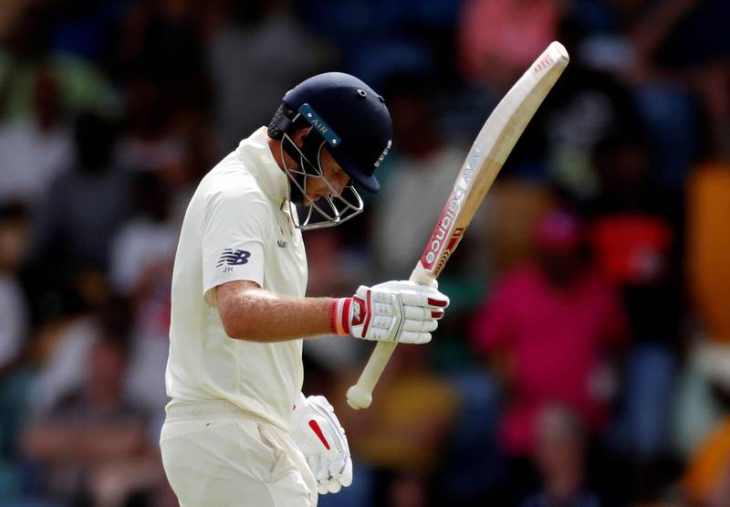 Cricket - West Indies v England - First Test - Kensington Oval, Bridgetown, Barbados - January 26, 2019   England's Joe Root looks dejected after being caught out     Action Images via Reuters/Paul Childs
