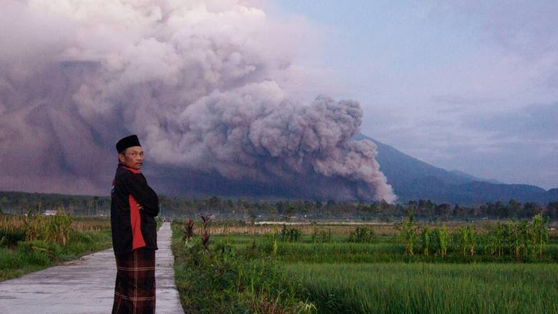 Indonesia’s highest volcano on the country’s most densely populated island erupted on Sunday. AP