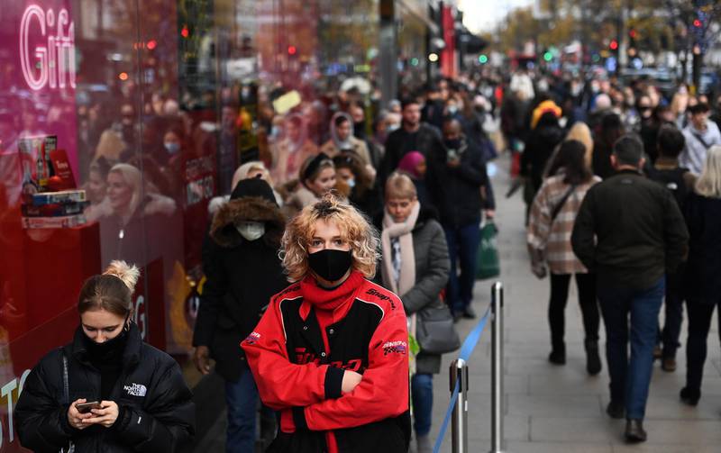 Shoppers on Oxford Street during the first weekend after lockdown in London. EPA