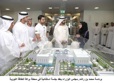 Sheikh Mohammed bin Rashid, Prime Minister and Ruler of Dubai, on Monday was given a tour of the Barakah Nuclear Power Plant site in Al Dhafra, Abu Dhabi. Also there were Sheikh Mansour bin Zayed, Deputy Prime Minister and Minister of Presidential Affairs and Khaldoon Al Mubarak, Chairman of the Emirates Nuclear Energy Corporation’s Board of Directors. Wam