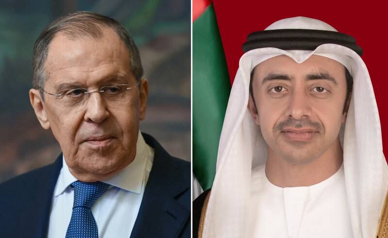 Russian Foreign Minister Sergey Lavrov and Sheikh Abdullah bin Zayed, Minister of Foreign Affairs and International Co-operation. Photo: Russian Foreign Ministry / Wam