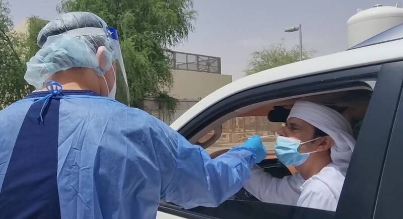 A new drive-through Covid-19 testing centre has been launched at Al Wagan Hospital in Al Ain. Photo: Seha