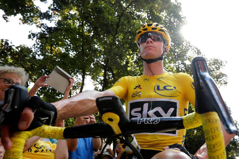 epa06854514 (FILE) Team Sky rider Christopher Froome of Great Britain looks on prior to the 7th stage of the 104th edition of the Tour de France cycling race over 213.5 km between Troyes and Nuits-Saint-Georges, France, 07 July 2017 (reissued 01 July 2018). According to news reports, 01 July 2018 Froome is reportedly set to be banned from competing in the Tour de France.  EPA/Guillaume Horcajuelo