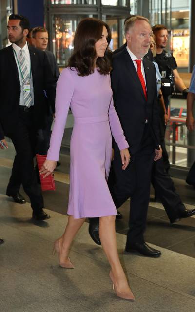 BERLIN, GERMANY - JULY 21:  Catherine, Duchess of Cambridge, and Prince William, Duke of Cambridge (not pictured), arrive at Berlin Hauptbahnhof main railway station before taking a train to Hamburg on the third day of the royal visit to Germany on July 21, 2017 in Berlin, Germany. The royal couple are on a three-day trip to Germany that includes visits to Berlin, Hamburg and Heidelberg.  (Photo by Sean Gallup/Getty Images)