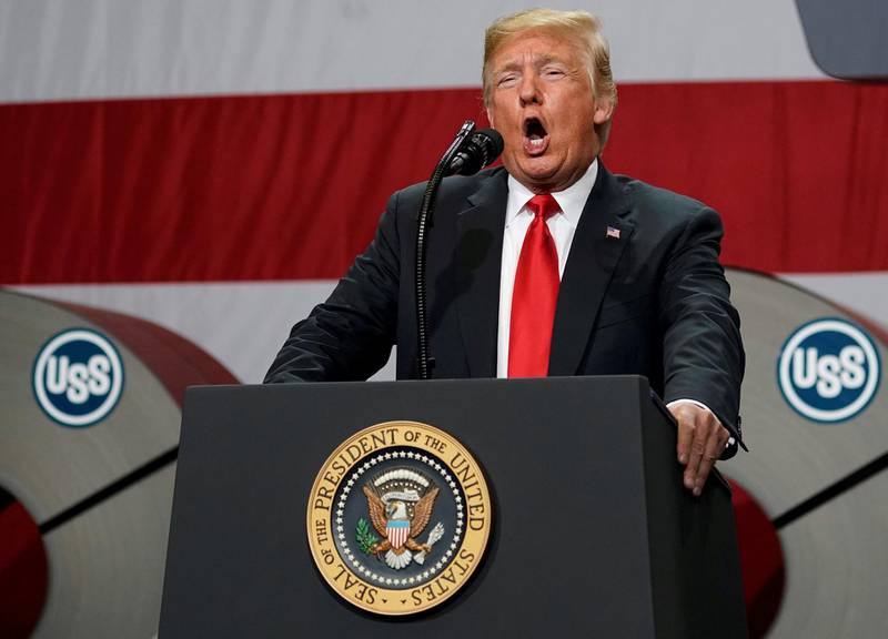 FILE PHOTO: U.S. President Donald Trump speaks about trade at the Granite City Works steel coil warehouse in Granite City, Illinois, U.S., July 26, 2018. REUTERS/Joshua Roberts/File Photo