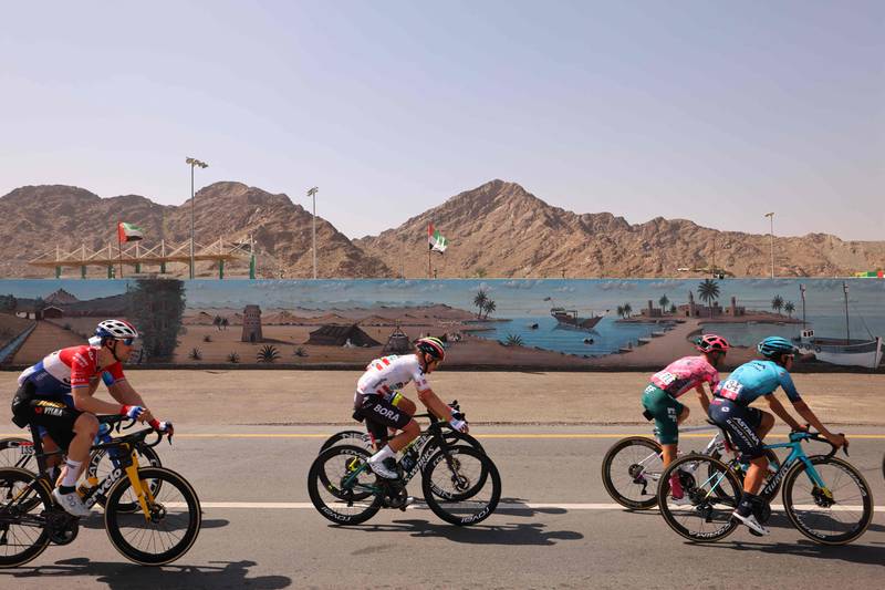Riders during Stage Four of the UAE Tour, from Fujairah Fort to Jebel Jais. AFP