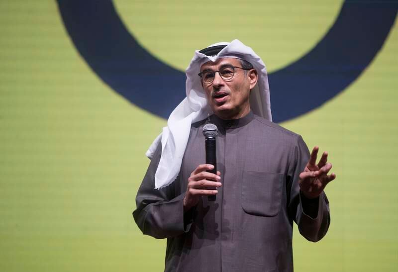 Mohamed Alabbar, Chairman of Emaar Properties and founder of Noon, speaks at the TIE Global Summit at Expo 2020 Dubai. Leslie Pableo for The National