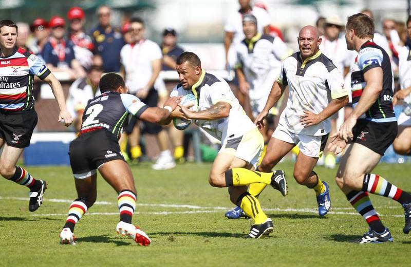 Rarely have more stars shared a field at the Sevens than when union royalty J9 Legends faced rugby league all-stars Joining Jack in the Vets event in 2013. It pitted the likes of Carlos Spencer, Stephen Larkham and Waisale Serevi against Jason Robinson and Andy Farrell. Jake Badger for The National