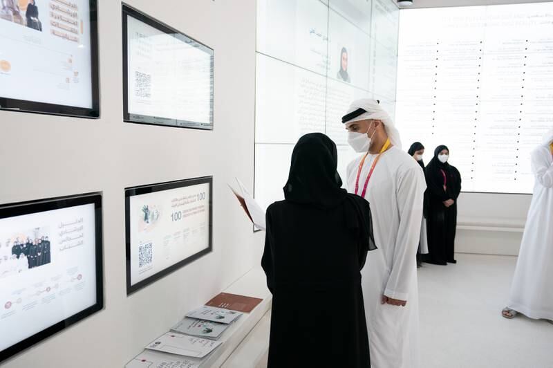 Sheikh Khaled is shown exhibits in the pavilion. Wam