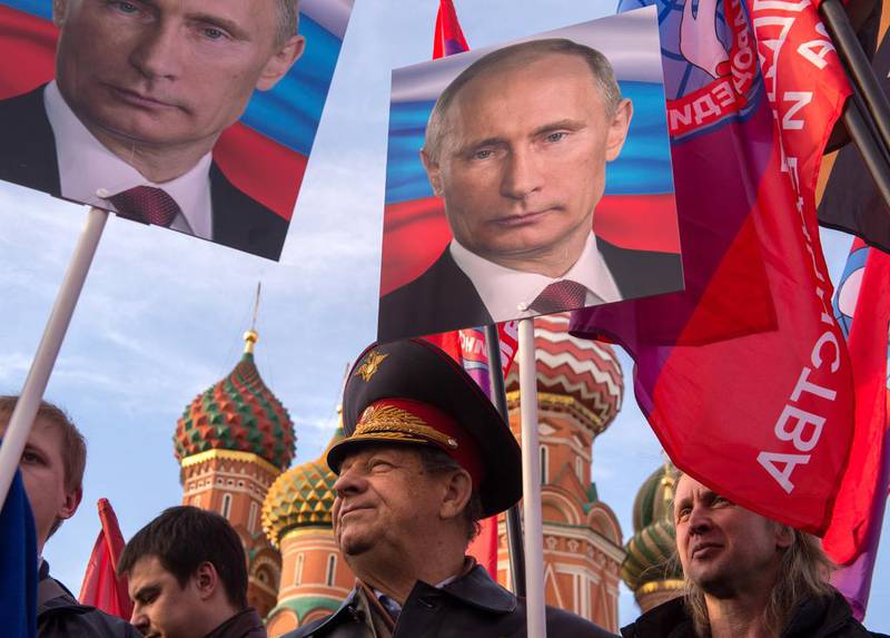 In much of the West, Mr Putin is seen as a ruthless former KGB spy who heads a corrupt and repressive regime that has annexed Crimea, invaded Ukraine’s eastern border region and meddles in Syria. Alexander Utkin / AFP