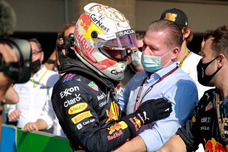 Max Verstappen celebrates with his father Jos. AFP