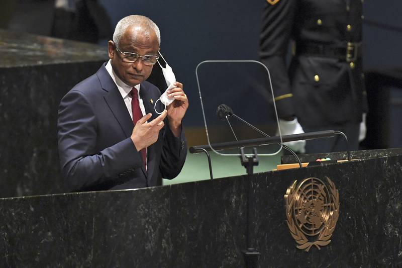 Maldives President Ibrahim Mohamed Solih gets ready to address the annual UN General Assembly. AP Photo