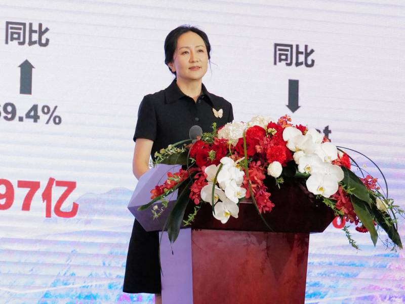 Huawei Chief Financial Officer Meng Wanzhou addresses a news conference in Shenzhen in March, months after being allowed to return to China. cnsphoto via Reuters