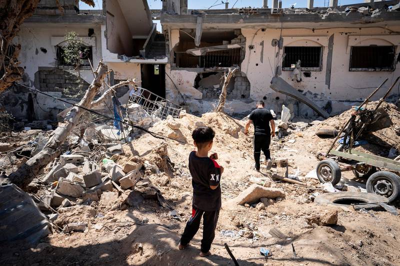 Debris litters an area of Beit Hanoun hit by an Israeli air strike during an 11-day war between Gaza's Hamas rulers and Israel. AP Photo