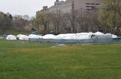 The Central Park field hospital constructed by members of  Samaritan's Purse are seen in this photo on Friday, April 3, 2020 in New York. The hospital began taking patients on Tuesday and is equipped to accommodate 68 beds with ventilators to handle any overflow of coronavirus patients. Gov. Andrew Cuomo said Friday that 2,935 New Yorkers have died from the coronavirus so far with 562 new deaths over the last 24 hours
/Sipa USANo Use UK. No Use Germany.
