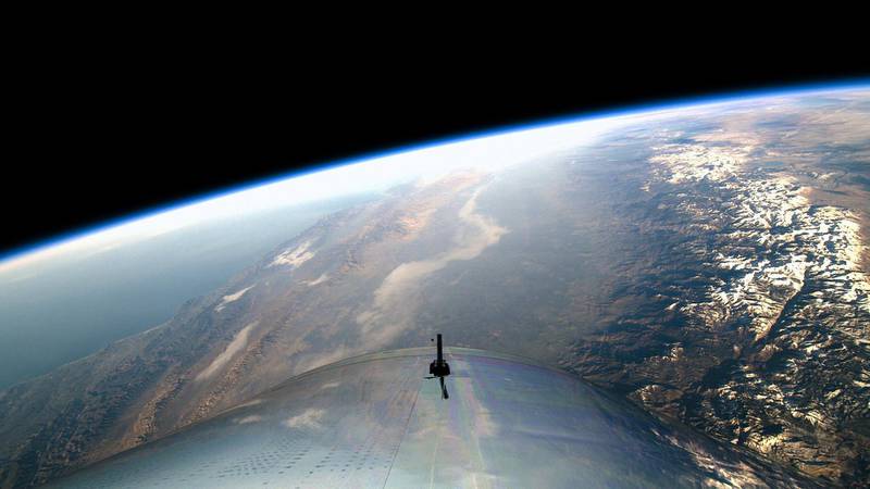 epa07230018 A handout photo made available by Virgin Galactic shows a view from SpaceShipTwo, a rocket plane designed for space tourism, during a test flight in the edge of space, around 51 miles (or 81km) over California, USA, 13 December 2018 (issued 14 December 2018).  EPA/VIRGIN GALACTIC / HANDOUT  HANDOUT EDITORIAL USE ONLY/NO SALES