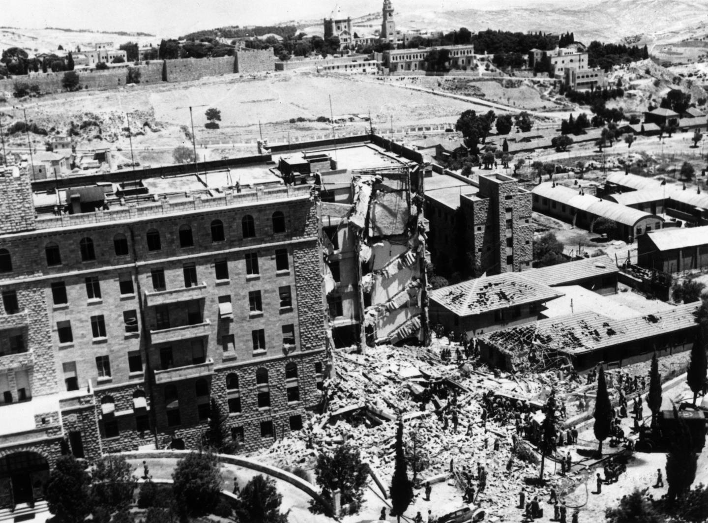 The King David Hotel in Jerusalem after the terrorist bomb blast in 1946. Getty