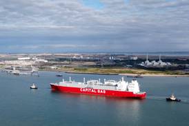 A ship carrying liquefied natural gas arrives at the Isle of Grain terminal in Kent, the UK. PA