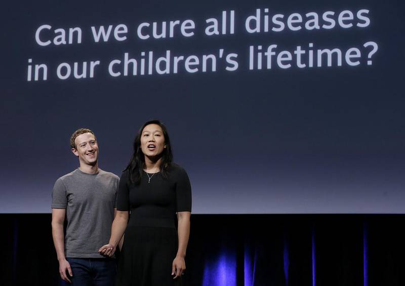 Facebook founder Mark Zuckerberg and his wife, Priscilla Chan have a new lofty goal: to cure, manage or eradicate all disease by the end of this century. Jeff Chiu / AP Photo