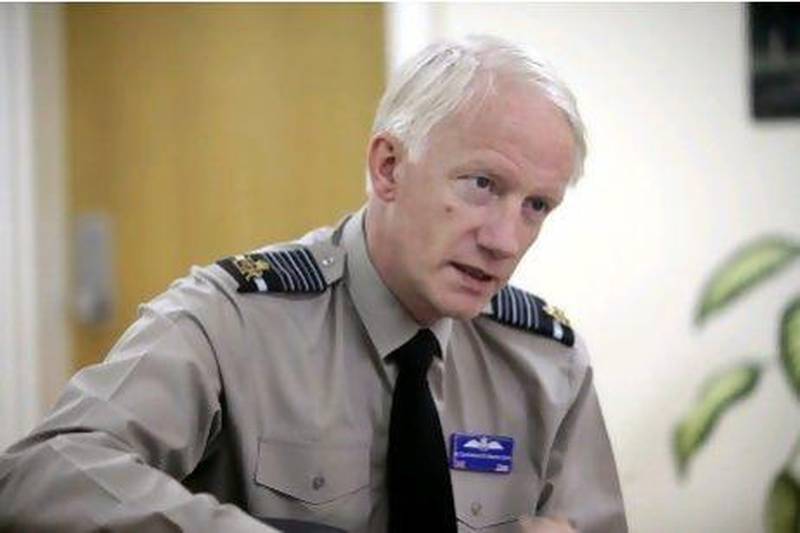 Air Chief Marshal Sir Stephen Dalton speaks to the media about upcoming military exercises with the UAE in Abu Dhabi. (Sammy Dallal / The National)
