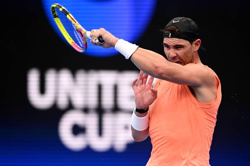Rafael Nadal in action during a practice session ahead of the 2023 United Cup. EPA
