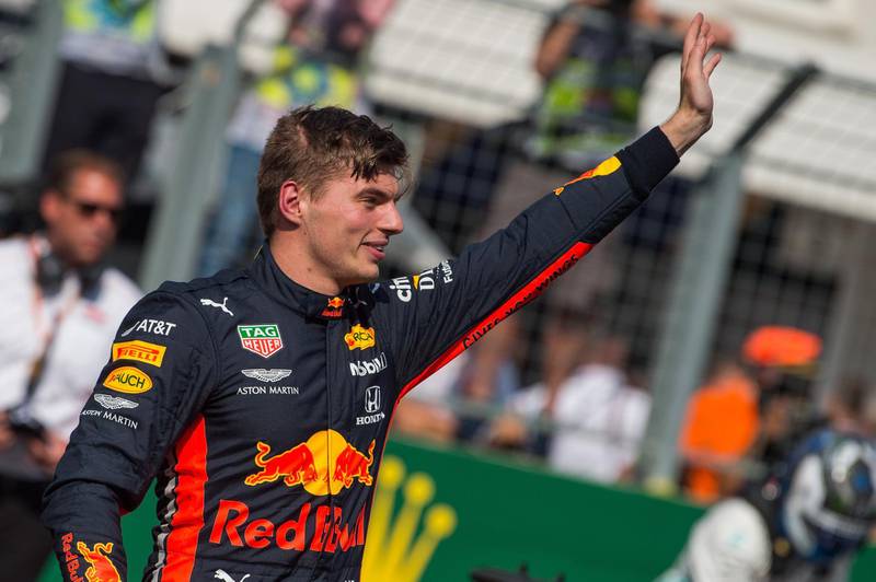 epa07755183 Dutch Formula One driver Max Verstappen of Red Bull jubilates after he took the pole position during the qualification session for the Hungarian Formula One Grand Prix at the Hungaroring circuit, in Mogyorod, Hungary, 03 August 2019. The Hungarian Formula One Grand Prix will take place on 04 August 2019.  EPA/Zoltan Balogh HUNGARY OUT