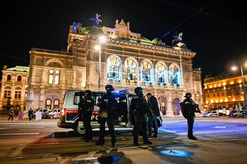 Armed police outside Vienna's state opera on the night of the gun rampage in November 2020. Getty