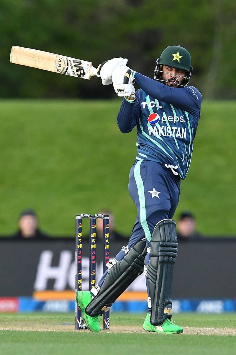 Pakistan's Mohammad Nawaz secured victory for Pakistan at the Hagley Oval in Christchurch. AFP