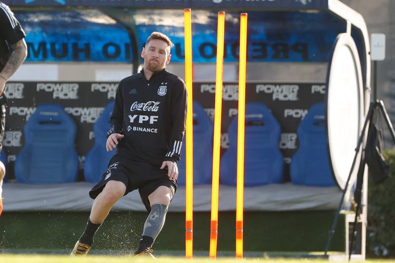 Argentina star Lionel Messi takes part in a training session in Ezeiza. EPA