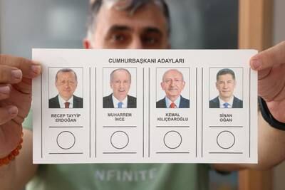 A ballot paper featuring candidates for Turkey's presidential and parliamentary elections. Reuters