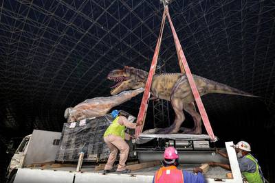 The installation of the 69 state-of the-art dinosaur in the Lost Valley – Dinosaur Adventure zone, marks one of the final stages of completion for the theme park. Courtesy IMG 