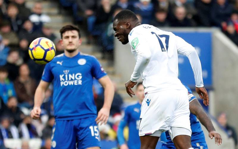 Soccer Football - Premier League - Leicester City vs Crystal Palace - King Power Stadium, Leicester, Britain - December 16, 2017   Crystal Palace's Christian Benteke scores their first goal    Action Images via Reuters/Carl Recine    EDITORIAL USE ONLY. No use with unauthorized audio, video, data, fixture lists, club/league logos or "live" services. Online in-match use limited to 75 images, no video emulation. No use in betting, games or single club/league/player publications.  Please contact your account representative for further details.