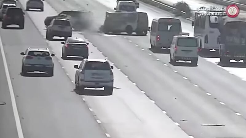 A van fails to spot the stationary vehicle and crashes into it at speed.